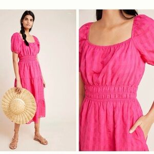 Anthropologie Francesca Pink Tiered Midi Dress XXSP excellent condition